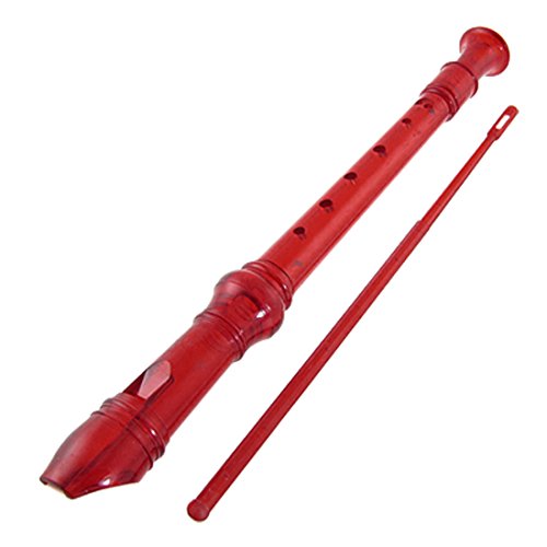 Students Hot Pink Plastic 8 Hole Soprano Flute Recorder w Cleaning Rod
