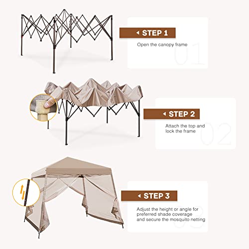 COOS BAY 10x10 Pop Up Canopy with Netting, Slant Leg Shelter, Beige image 15
