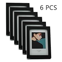 K.T.Z 5 x 7 Natural Solid Wood Photo Frame 6-Piece, Wall-Mounted or Desktop Dual-use, Including Installation Materials, Elegant and Beautiful for Home or Small Gifts (Black 6 Pcs, 5 x 7)