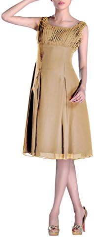 Adorona Bridesmaid Dress Knee Length Formal Pleated Mother Of The Brides Special Occasion, Color Golden,8