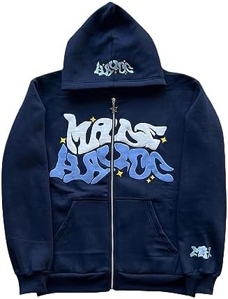 Y2k Hoodie Puff Print Hoodie Graphic Zip Up Hoodies Hip Hop