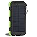 Solar Charger 30000mAh Power Bank Portable Backup Battery Waterproof Panel Charger for Cellphone,Tablet and Most Gadget w/ Dual USB, LED Light, Compass, Hook for Indoor and Outdoor Charging (Green)