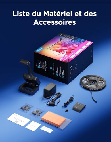 Govee Rétroéclairage TV LED 3 RGBWIC avec Double Caméra 4 MP, Ruban LED de 3,6m synchronisé avec l'écran pour TV 55-65", 60 LED/m, Filtre AI Cinéma, App & Voix, Compatibilité Matter/Alexa