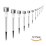Sunwind 12-Pack Solar-Powered Stainless Steel Led Pathway Garden Lights for Outdoor Décor Lawn,Patio,Yard,Walkway,Driveway (Silver)