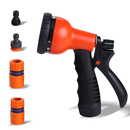 SENLIXIN Hose Nozzle Garden Water Spray Gun Mister | Heavy Duty 8 Pattern Sprayer for Car Washing/Plant Watering/Sidewalk Cleaning/Pet Bathing/Lawn Garden (Orange)