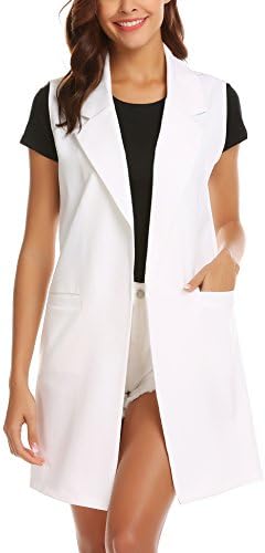 Women's Long Sleeveless Duster Trench Vest Casual Lapel Blazer Jacket