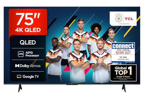 TCL 75T69C 75 Zoll QLED, Direct LED TV, 4K HDR TV, Smart Google TV (Dolby Vision & Atmos, Game Master, Motion Clarity, Kompatibel mit Google Assistant & Alexa)