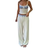 YHUCTRE 2025 Summer Women Two Piece Outfits Sets Women Vest Pants Set Sleeveless Top Loose Drawstring Waist Pants