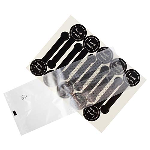 cnomg 200 pcs Translucent Plastic Bags with 200 pcs Hand Made Stickers for Cookie,Cake,Chocolate,Candy,Snack Wrapping Good for Bakery Party