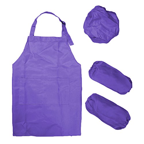 SEADEAR Waterproof Anti-oil Adjustable Durable Children's Aprons Fashion Apron with Hat Sleeves For Painting Kindergarten Art Museum Cooking 7-12 years old(Purple)