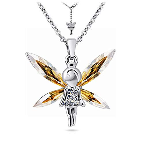 JIN European and American Fashion The Small Angel Temperament to Fall into The Anti-Drill Zircon Wings Super Flash Necklace Small air purifiers Necklace Pendant Necklace for Womens