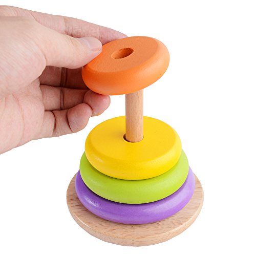 image for KAJA Wooden Rainbow Stacker Baby Ring Stacking Up Toys Blocks Stacker 