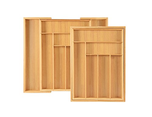 Bamboo Expandable Cutlery Drawer Organizer - Kitchen Utensil 8 Compartment Storage Wooden Flatware Holder, Cutlery Tray Adjustable Kitchen Drawer