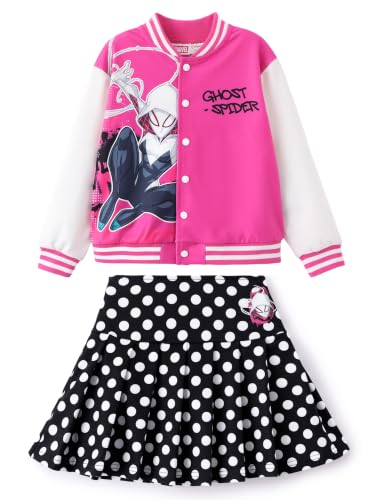 Marvel Ghost-Spider Girls 2pc Outfit Varsity Jacket & Pleated Skirt Set at Amazon