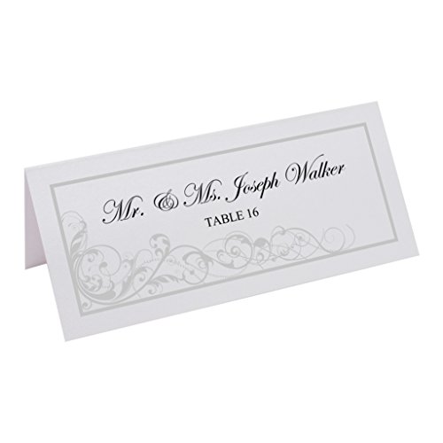 Documents and Designs Scribble Vintage Swirl Easy Print Place Cards (Select Color), Silver, Set of 150 (25 Sheets)