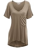 Doublju Womens Short Sleeve Deep V-Neck Oversized T-Shirt Dress With Chest Pocket