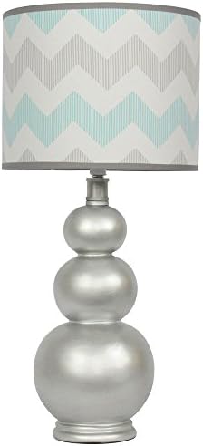 Aqua Zig Zag Nursery Lamp Shade with Silver Spheres Base, CFL Bulb Included