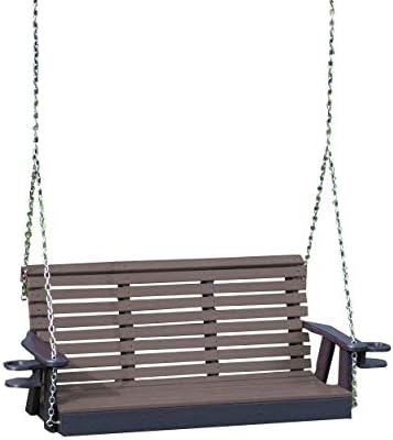 Amazon Com Ecommersify Inc Poly Lumber Roll Back Porch Swing With Cupholder Arms Heavy Duty Everlasting Polytuf Hdpe Made In Usa Amish Crafted 5ft Weathered Wood Garden Outdoor