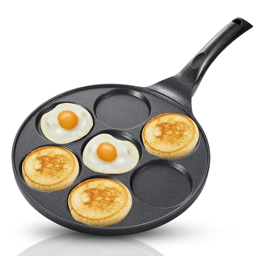 TERRIFI Nonstick 7-Mold Pancake Pan, PFOA-Free Coating, Black, 17x10 Inches