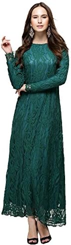 XFentech Women's Fashion Muslim Dress Long Sleeve Slim Lace Kaftan Abaya Middle East Islamic Clothing Long Maxi Dress