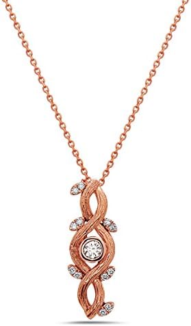 18K Rose Gold Diamond Nature Twisted Stem Pendant Necklace For Women (1/7 cttw), 18"