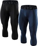 ATHLIO Men's (Pack of 1 or 2) Compression 3/4 Capri Pants Baselayer Cool Dry Sports Running Tights