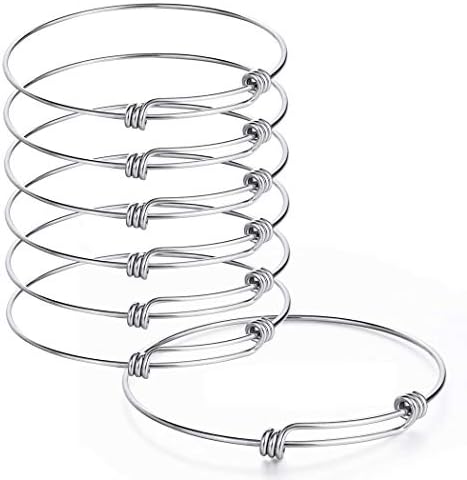 Sromay 8 Pieces Wire Blank Bracelet Stainless Steel Expandable Charm Bangle Bracelet for DIY Jewelry Making, 2.6 Inch