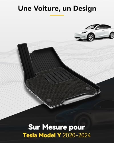 3W Floor Mats for Tesla Model Y 2020-2024 2025(Not Compatible with Con il 2025 Model Y Juniper), TPE Car Mats with Top Carpet and Boot Liner Non-Slip Waterproof