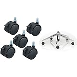 Chair Caster Plastic Swivel Brake Caster Twin Replacement Wheels, 1.5 Inch- 5 Piece Set