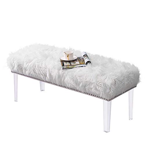 Upholstered Bed Bench White Faux Fur Bench Nailhead Ottomans Footstools