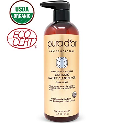 image for PURA D'OR Carrier Oil: Organic Sweet Almond Oil 16 oz USDA Certified O
