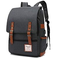 Vintage Laptop Backpack for Women Men, 15.6inch USB College School Bookbag Black