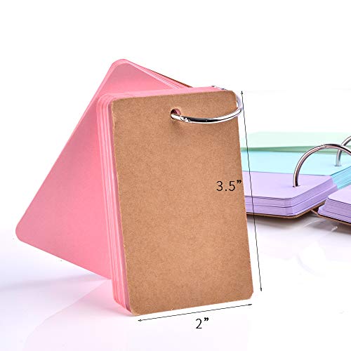 Cehomi 5 Color Flash Cards Index Cards. Multicolor Note Cards with Binder Ring. Blank Kraft Paper Easy Flip DIY Greeting Cards(10 Pack,50 Pieces/Pack, 3.5x2.2 inch)