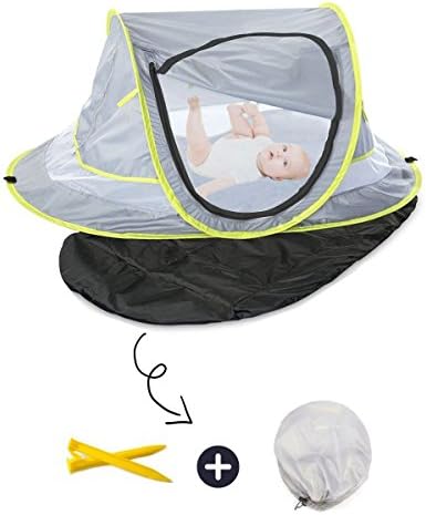 Monocho Baby Beach Tent UV Protection UPF 50+ Instant Beach Tent Sun Shelter Pop-up Outdoor Portable Newborn Travel Cribs Bed With Sleeping Pad, Mosquito Net and 2 Pegs Ultralight Weight