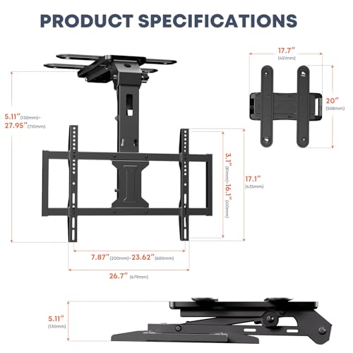 Soporte motorizado para TV de techo abatible – Montaje eléctrico de 37 a 75 pulgadas con mando a distancia, carga máxima de 100 libras, VESA máx. 600 x 400 mm, color negro