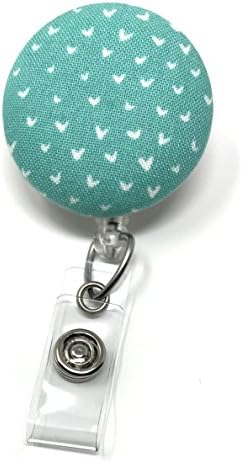 Carolina Street Hearts Retractable Badge Reel, Alligator Clip, 32 Inch Nylon Cord, Medical MD RN Nurse Badge ID, Badge Holder, ID Holder, Office Employee Name Badge (Teal)