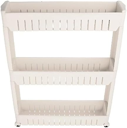 Slide Out Storage Tower 3 Tier Rolling Castor Kitchen Trolley Spice Rack Bathroom Organizer Bedroom Storage Shelf (grey)