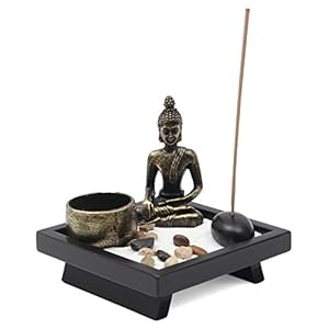 Jeteven Sitting Buddha Ornament Zen Garden Candle Holders for Natural Stone Rattan Incense Gift Set