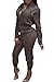 Women's Stylish Long Sleeve Zipper Turn Down Collar Capri Pant Jumpsuit Overalls