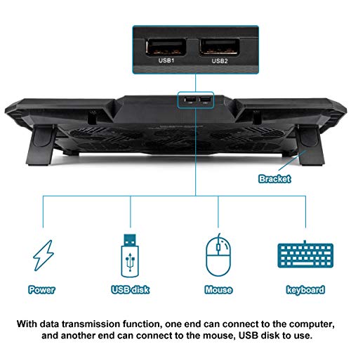 KEYNICE Laptop Cooling Pad, Notebook Cooler with 6 Quiet Fan, Dual USB Port, 5 Wind Speed Adjustable, Blue LED Light, Fit 12"-17" Computer, Portable Cooler Pad with LCD Screen, Gaming Laptop Cooler - Thumbnail 7
