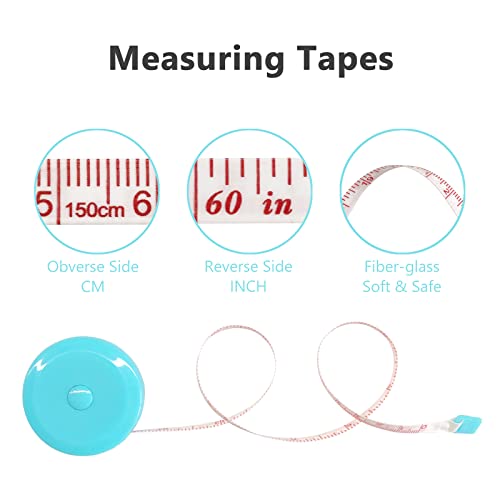 3 Pack Tape Measure Measuring Tape for Body Craft Weight Loss Measurements Retractable 60-inch 1.5 Meter, Small Push Button Dual Sided Tape Measure Body Measuring (Pink Purple Sky Blue)