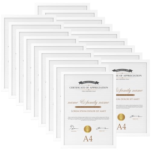 EYMPEU Bilderrahmen A4(21 x 29,7 cm) 18er-Set, für Wand und Tisch, geeignet für den Einsatz in Büros und Wohnungen, Weiß