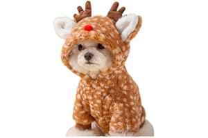AZA Reindeer Dog Costume Fluffy Christmas Clothes Moose Coat Winter Pet Hoodies Puppy Girl Cute Coat Outfits for Small Dogs Costumes (XL（Suitable：12lb-16.5lb）,Moose Brown)