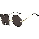 Letter NO Party Rimless Irregular Design Sunglasses For Men/Women UV400 Streetwear Eyewears (black)