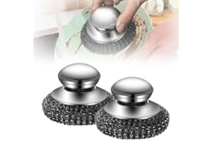 Steel Wool Scrubber, 2026 Upgraded Stainless Steel Wool Scrubber with Handle, Detachable Metal Steel Scrubber Wool Pads for C