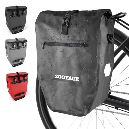 ZOOYAUE Bicycle Bag for Pannier Rack 23-28L, Waterproof Pannier Rack Bag with Carry Handle and Shoulder Strap, Bicycle Bag Shoulder Bag with Reflectors, Bicycle Bags at the Back