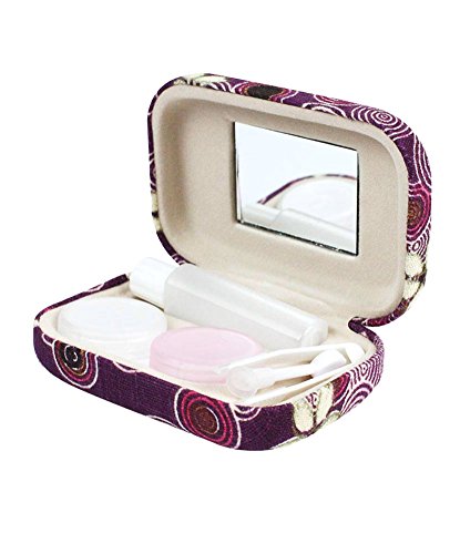 JAVOedge Purple Cherry Blossom Print Contact Lens Carrying Case Travel Kit with Mirror, Tweezers, and Solution Bottle