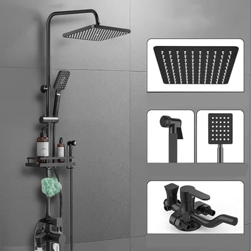 ALISMAEEL Bathroom Shower Set, High Pressure Rainfall Shower with Elegant Square Design, Handheld Showerhead and Shower Tap Combo, Multifunctional Shower System with one button on/off, Chrome