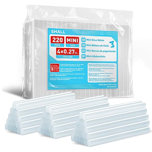 SHALL Mini Hot Glue Sticks 7mm x 100mm 220 Pack Clear Hot Glue Gun Sticks for Mini Glue Guns for All Temperatures