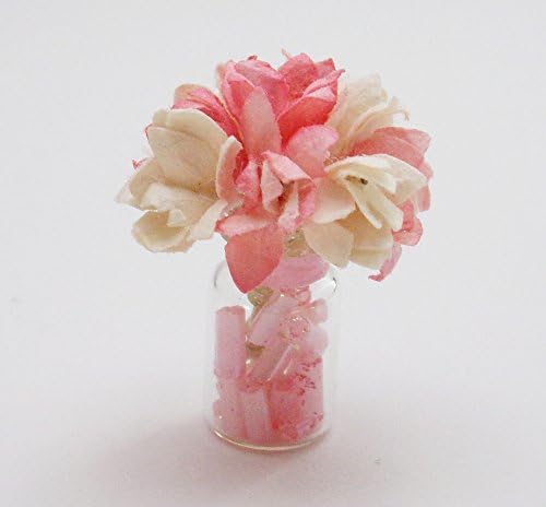 1:12 Dollhouse Miniature Scale Pink White Flowers in Vase for Kitchen Living Room Bedroom Fairy Garden